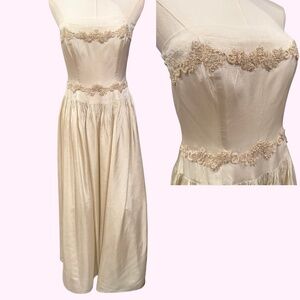 STUNNING Vintage Cachet Bridal Dress Strapless Evening Gown Beaded Ivory Lace 8